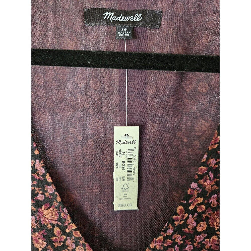 Madewell Georgette Smocked-Cuff Button-Front Top Womens Size 16 Multi Floral - Picture 9 of 11